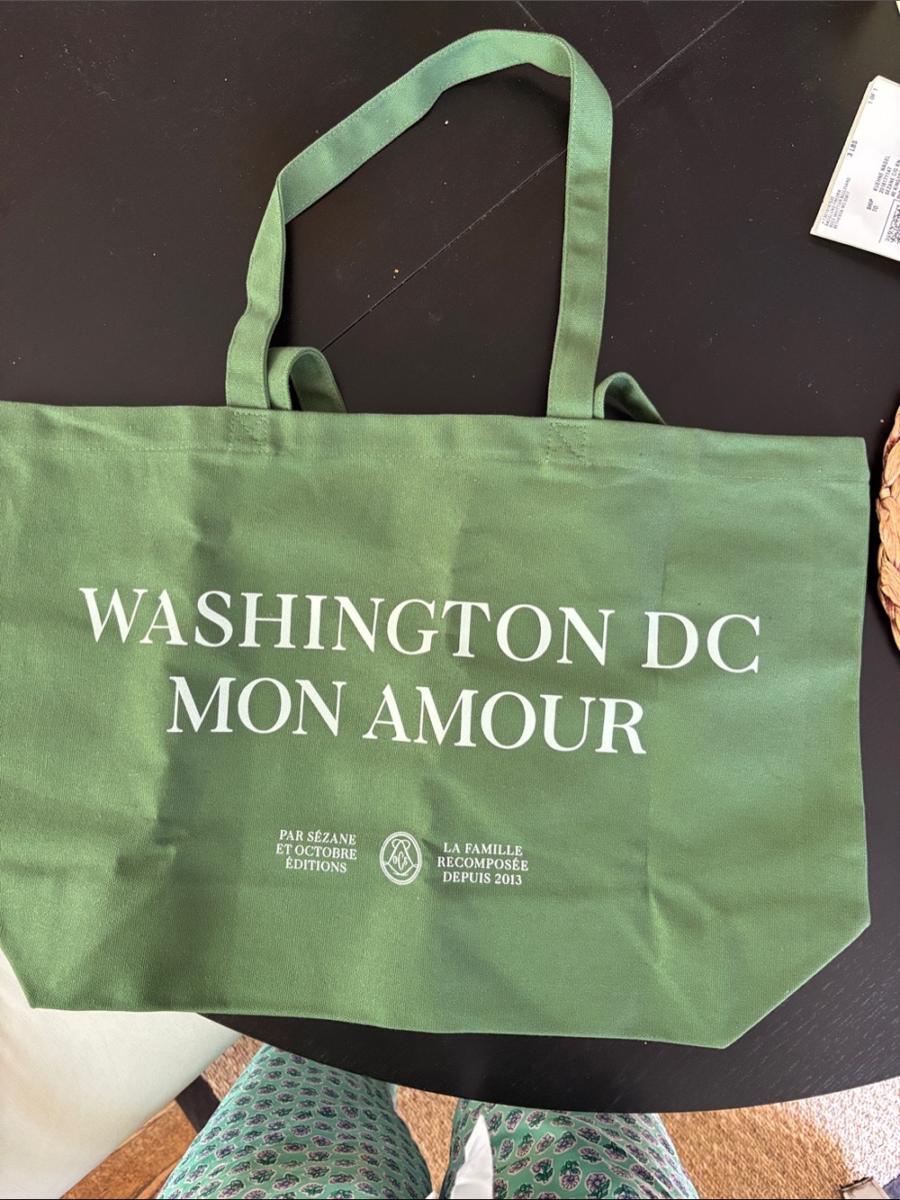 Sezane Green 'Washington DC Mon Amour' Canvas Tote